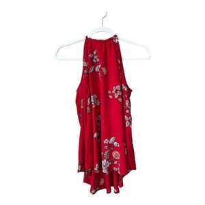 BB DAKOTA Top Womens Small Laura Floral Print High Low Red Halter Tie Flowy Boho